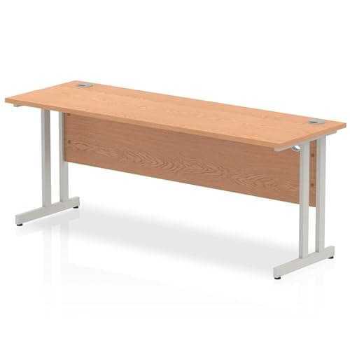 Image of OPO Impulse Freestanding 1800mm Rectangular Slimline Desk Cantilever Leg | Sturdy Build Weather Melamine Finish Slim line Desk Oak Silver