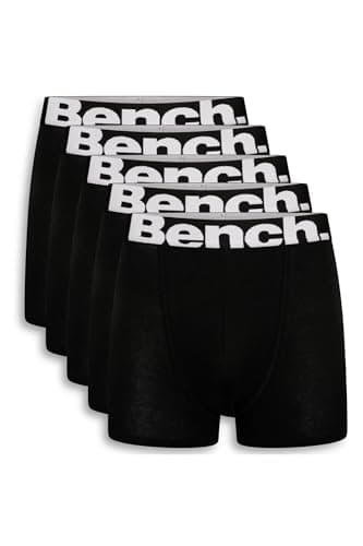 Image of Bench Mens 5 Pack Black Boxer Mens Boxers Multipack, Elastic Logo Waistband, Cotton Underwear for Men, Designer Boxer Shorts & Mens Trunks Gift Set Black M