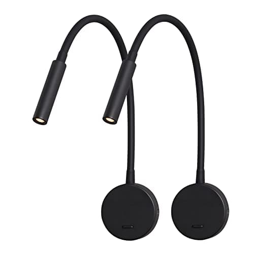 Image of DAWALIGHT Wall Reading Lamp, Reading Light Wall Mounted 2 Pack Flexible 400mm Gooseneck Lighting LED 3W 3000K Bedside Wall Lamp with Switch for Bedroom Living Room Books, Black