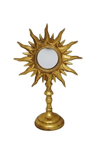 Image of Antique Gold Sunburst Tabletop Mirror on Stand – Decorative Ornate Vintage Style Mirror for Bedroom, Dressing Room or Hallway, 26.5 cm Tall