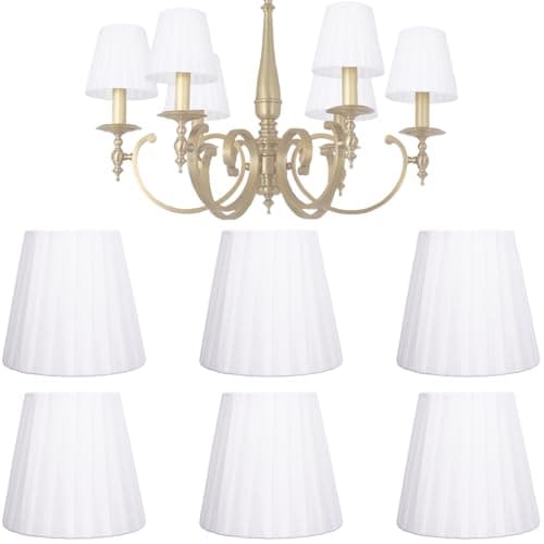 Image of 6PCS Lamp Shades, 5.1in White Small Lamp Shades Clip on E14 Bulb Wall Lamp Shade Small Lamp Shades for Table Lamps Chandelier Shades for Floor Desk Bedside Chandelier Wall Lamp