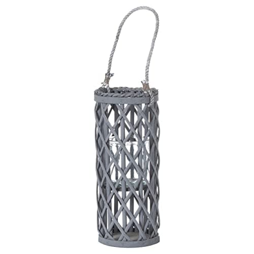 Image of Hill Interiors Small Grey Wicker Lantern With Glass Hurricane
