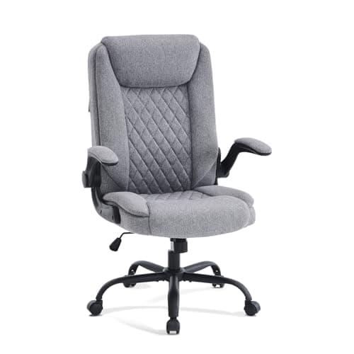 Image of CASTLOVE Ergonomic Office Chair Computer Chair Executive Office Chair with Flip Up Armrest High Back Rocking Function Height Adjustable Comfortable Desk Chair for Home Office Fabric Grey