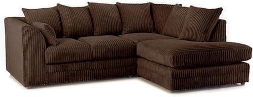Image of SOFASELECTIONUK LTD Jumbo Cord Scatter Back 4-Seater Right Hand Facing Corner Sofa: Elevate Your Living Room With Comfort and Style (Brown, Right Hand Facing)