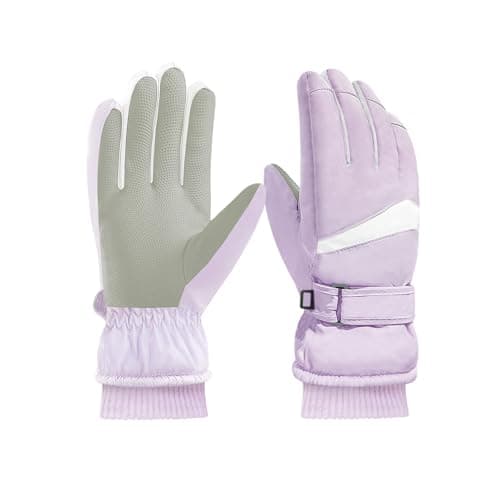 Image of Feelorna Women Ski Gloves, Windproof Thermal Touchscreen Gloves Waterproof Surface&Fleece Lined Winter Warm Glove for Skiing Cycling Riding Outdoor Sports (Purple-white)