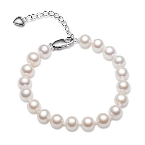 Image of Pearl Bracelet for Women Ladies Wife Wedding Anniversary Bride Jewellery Gift Freshwater Cultured White Pearl with 925 Sterling Silver Extensible Clasp, Pearl Size: 7-8mm, Mothers Day Gift for Mom