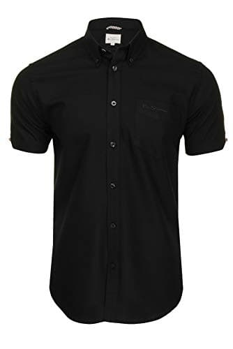 Image of Ben Sherman Men's Button-Down Collar Oxford Shirt, Short Sleeved, Regular Fit (Black (Embroidered Pocket Logo)) S