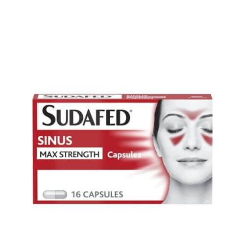Image of Sudafed Sinus Max Strength Capsules, Relieves Sinus Pressure and Pain, Relieves Symptoms of Blocked Nose, Headache, Fever, Aches and Pain, Pack of 16