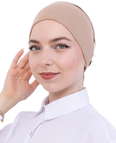 Image of Prien Women Cotton Hijab Cap, Stretchy Head Cover, Pre-Sewn Inner Muslim Scarf Undercap, Non Slip Headband for Daily Wear (Deep Mink)