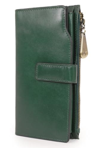 Image of Catwalk Collection Handbags - Ladies Large Leather Purse - Women's 20 Credit Card Wallet with Phone & Coin Pocket - RFID - Stella - Green