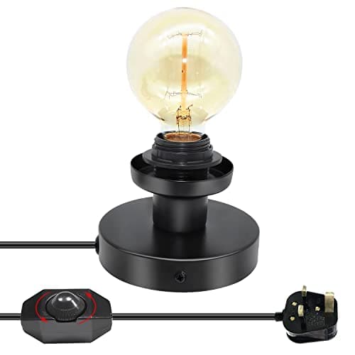 Image of Industrial Table Lamp Base,Black Polished Metal Desk Lamp Base,4.7IN E26 E27 Lamp Holder,Retro Creative Night Lights,Edison Bedside Table Lamps with 7.2FT Lamp Cord Dimmer Switch,for Desk, Wall Light
