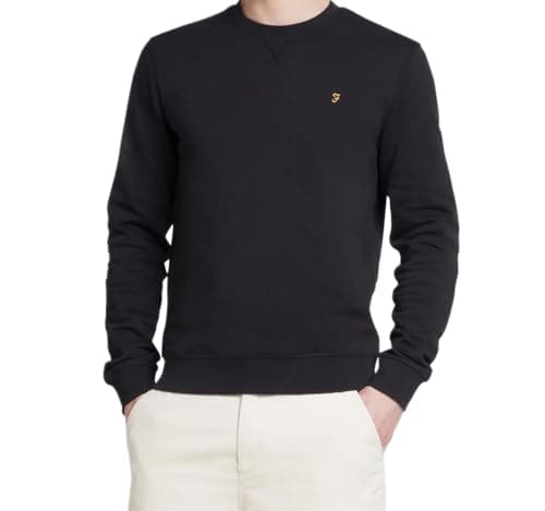 Image of Farah - Men's Tim Organic Cotton Crew Neck Sweatshirt, Slim Fit Black