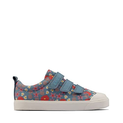 Image of Clarks City Vibe Kid Textile Canvas in Blue Floral Standard Fit Size 13