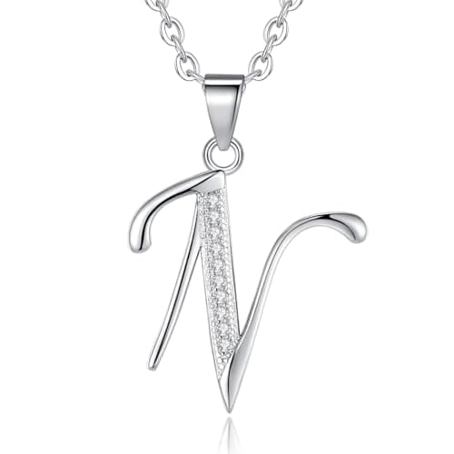 Image of VIKI LYNN Initial Pendant N 925 Sterling Silver Letter Necklace with Cubic Zirconia Personalised Gifts for Women Ladies
