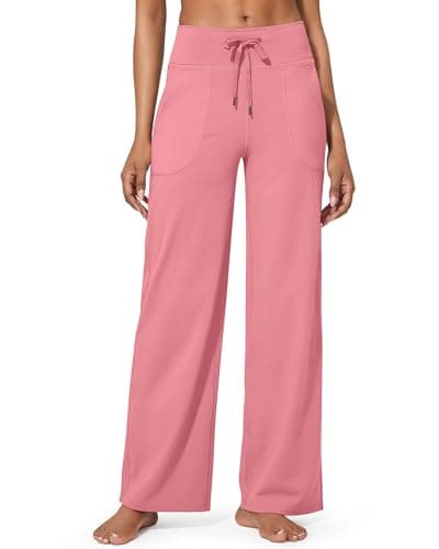 Image of G4Free Wide Leg Joggers for Women UK Yoga Pants Trousers Sweatpants Tracksuit Bottoms Petite Trousers Short Leg with Pockets Stretch Lounge Jogging Ladies Elasticated Work(Petite,Pink,XXL)