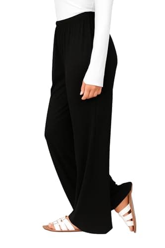 Image of Women's Palazzo Trousers Flared Elasticated Waist Wide-Leg Trousers Loungewear Casual Soft Comfortable Stylish Trousers (BLK 3XL -L25)