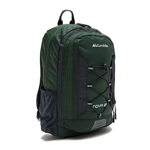 Image of Eurohike Nova 25 Litre Daysack with Ventilated Back Panel, Lightweight, Packable, Adjustable 25L Daypack, Backpack, Rucksack, Bag for Men Women & Kids, School, Commuting, Camping, Hiking (Green)
