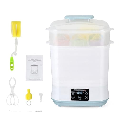 Image of Baby Bottle Sterilizer and Dryer, 5 in 1 Electric Steam Steriliser with Clean Tool Kit, 2 Layer Baby Steam Steriliser for Baby Bottles, Pacifiers, Breast Pump Accessories, White