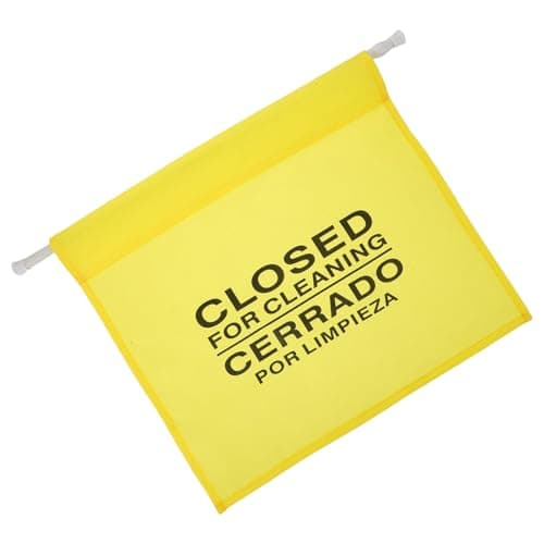 Image of Restroom Closed for Cleaning Sign with Extendable Pole (60-110cm) - Heavy Duty Yellow Doorway Barrier for Maintenance & Janitorial Safety - Hanging No Entry Banner for Hotels, Schools & Offices