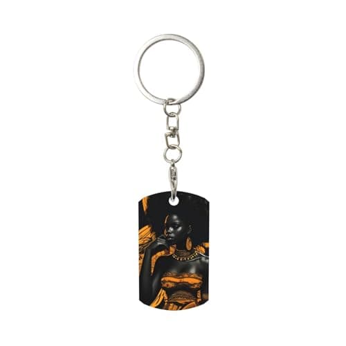 Image of jngmeng African Retro Print Stylish Versatile Rectangular Metal Keychain Car Home Office Unisex Gift Key Fob