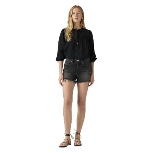 Image of Levi's Women's Denim Shorts 501 Curve with Fringe Hem, Mid Rise, Black (Step On It), 31