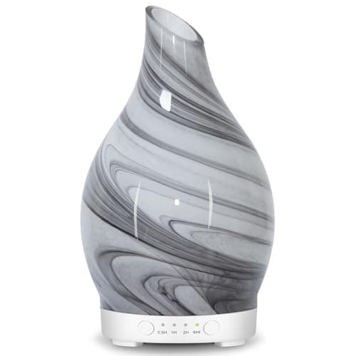 Image of Essential Oil Diffuser Glass Aromatherapy Oil Diffuser Electric Ultrasonic Aroma Scent Fragrance Humidifier 150ML with Auto Shut Off 7 LED Lights for Home Office Spa (Grey Wave)