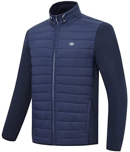 Image of MoFiz Men's Jackets Lightweight Insulated Hybrid Down Jacket Full Zip Running Hiking Travel Outdoor Coat Navy Size US L/EU XL