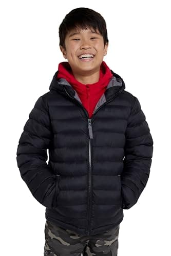 Image of Mountain Warehouse Seasons Padded Kids Puffer Jacket - Water Resistant, Lightweight & Insulated Coat, Boys & Girls - Spring Summer, School, Travel Black Kids Size 11-12 Years