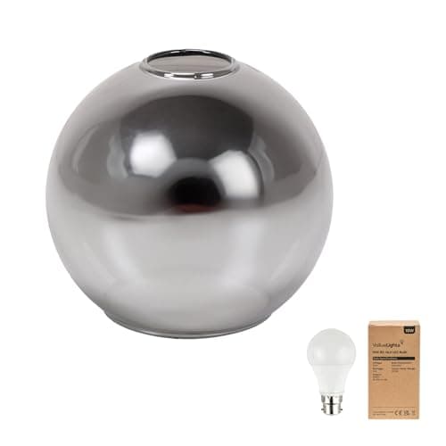 Image of ValueLights | Smoked Glass Globe Ceiling Light Shade | Lamp Shades, Home Décor & Improvement Essential | Includes Bulb [3000K Colour Temperature] | 25cm Shade Width