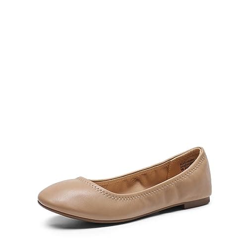 Image of DREAM PAIRS Women's Slip On Round Toe Ballerina Ballet Flats Pumps Shoes,Size 6,Nude,Sole-Happy