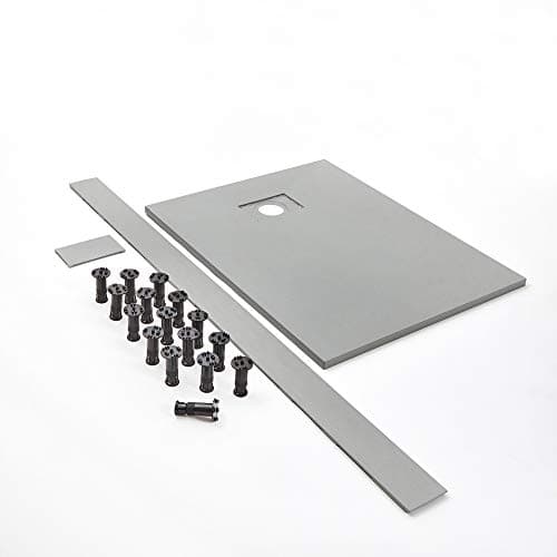 Image of Milano Rasa Light Grey Textured Slate Effect Rectangular Shower Tray Riser Kit - 1200mm x 900mm