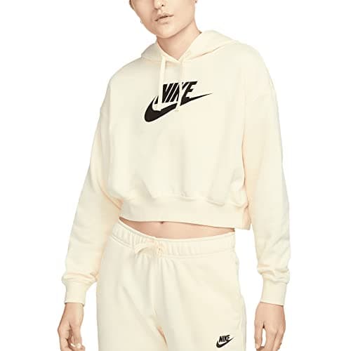 Image of NIKE DQ5850-113 W NSW CLUB FLC GX CROP HDY Sweatshirt Women's Coconut Milk And Black Size XS