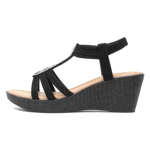 Image of Lilley Womens Black Slip On Diamante Wedge Sandals - Size 3 UK - Black