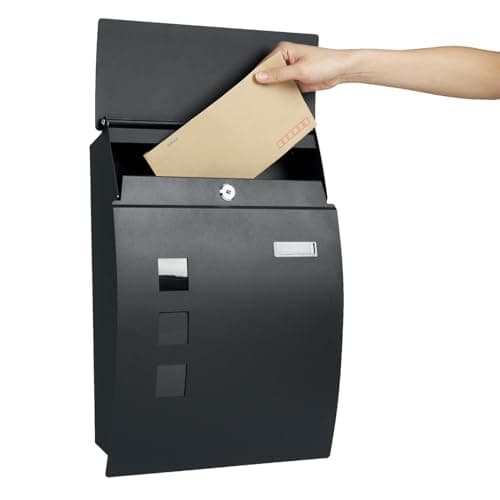 Image of RYZAN Wall Mounted Waterproof Mailbox Large Steel Post Box Modern Design Parcel Box Letter Box Parcel Box for Mail Outdoor Letterbox With 2 Keys 32 x1 0x45cm, Anthracite Grey
