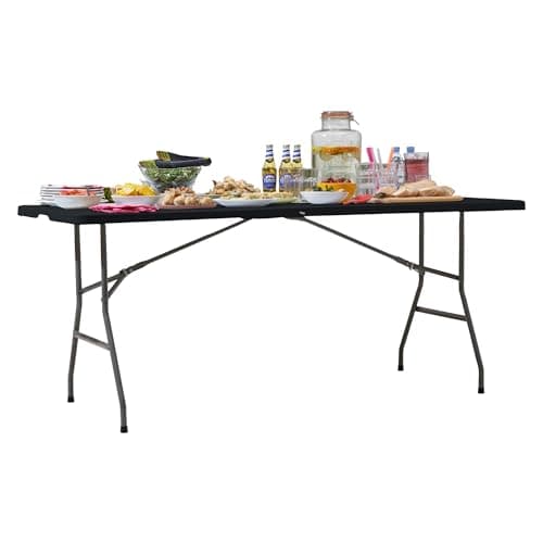 Image of Neo Folding Table Portable Fold Up Tables Camping Garden Party BBQ Dinner Buffet Picnic (6 Foot Black)
