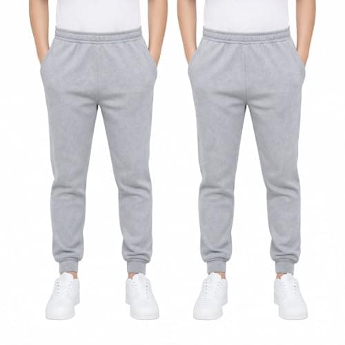 Image of KHIM Jogging Trouser Tracksuit Bottom Pant Kids Unisex Girls Boys Activewear (UK, Age, 7 Years, 8 Years, Regular, Grey 2 Pack)