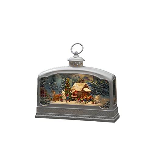 Image of Konstsmide Christmas Decorations LED Snow Globe, Santa Reindeer and Village Scene, Water-Filled, with 5-Hour Timer, Battery Operated and USB, Indoor, 3 x C 1.5 V (not Included)