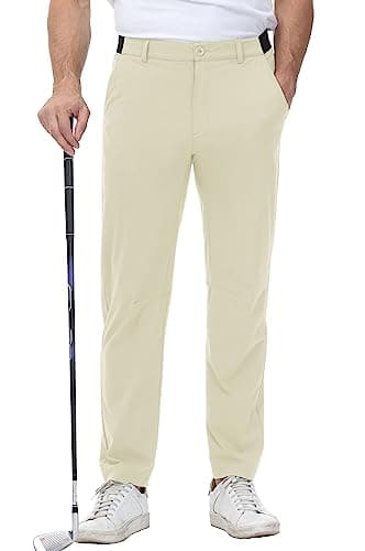Image of YSENTO Mens Golf Trousers Stretch Slim-Fit Lightweight Elasticated Waist Casual Chino Trousers with Pockets(Khaki,36)