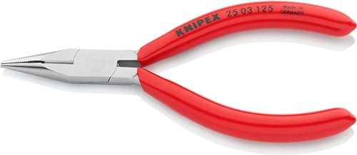 Image of KNIPEX Snipe Nose Side Cutting Pliers (Radio Pliers) Chrome-Plated with Plastic Coating 125 mm, 25 03 125