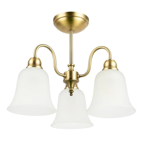 Image of Happy Homewares Classic and Ornate Matte Antique Brass Ceiling Light Fitting with White Downlight Glass Shades | 32cm x 42cm | for Dining Room Lounge etc