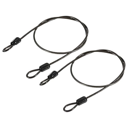 Image of TOP-VIGOR 2Pcs Security Steel Cable, 2.5mm x 0.5m / 1.64ft Coated Safety Wire Rope Double Loop Flexible Security Cable Lock for Outdoor Travel Luggage Bike, Black