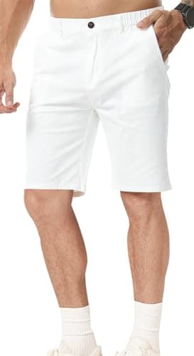 Image of Zetieny Mens Shorts Slim Fit Chino Short for Men UK Summer Casual Half Pants Cotton Shorts with Pockets White