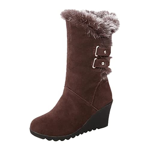 Image of Generisch Riding Boots Women Winter Wedge Mid Size Soft Warm Comfortable Snow Boots, brown, 7 UK