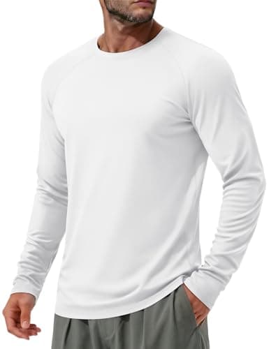 Image of MAGCOMSEN Mens Sun UV Protection T Shirt UPF 50+ Quick Dry Long Sleeve Gym Top Breathable Lightweight Polyester Swimming Tshirt,White,L