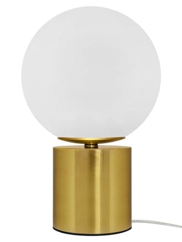 Image of Vintage Brass Table Lamp Opaque Glass Shade Bedside Light Frosted Globe Desk Lamp H3139F