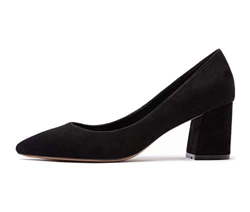 Image of Castamere Womens Leather Lining Block Heels Pointed Toe Slip-On Court Shoes 2.4IN Mid-Heel Black Suede Pumps UK 3.5/4