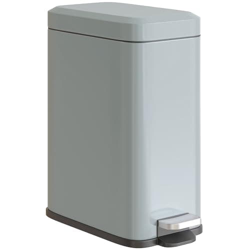 Image of HOMCOM 5L Rectangular Compact Bin Steel Body Removable Bucket Quiet-Close Lid w/Pedal Lid Rubbish Trash Can Home Office Bedroom Bathroom Living Room Garbage Tidy Clean Grey