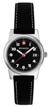 Image of WENGER 70385 Women's Black Leather Strap Wrist Watch, Strap