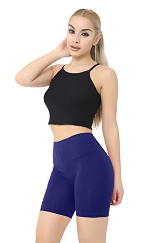 Image of Crazy Chick® Women's Cotton Cycling Shorts - Ladies Yoga Gym Workout Running Cycling Sports Shorts Stretchy 1/2 Length Over-Knee Legging Plus Size 8-30 (Navy, 22)