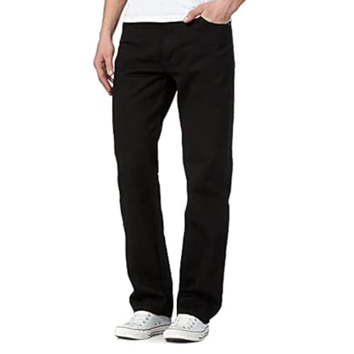 Image of Mens Original 100% Cotton Jeans Plain Straight Leg Heavy Duty Denim Wash Boys Jean Classic Designer Stretch Fit Casual Work Wear Zip Fly Belt Loop Pants Pocket Trosuers Sizes 30-50(Black, 36/29)